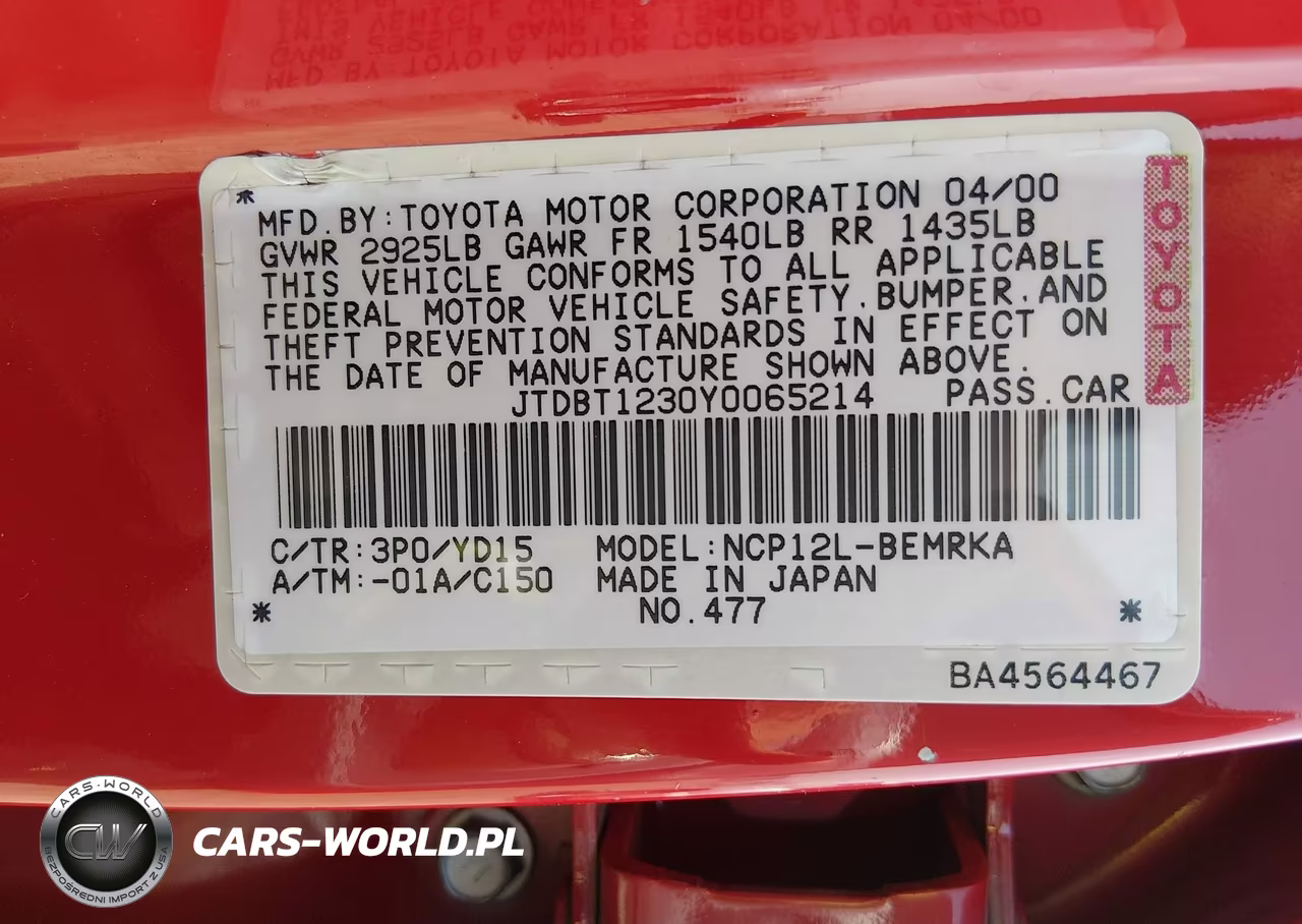 2000 Toyota Echo VIN:JTDBT1230Y0065214 - 9