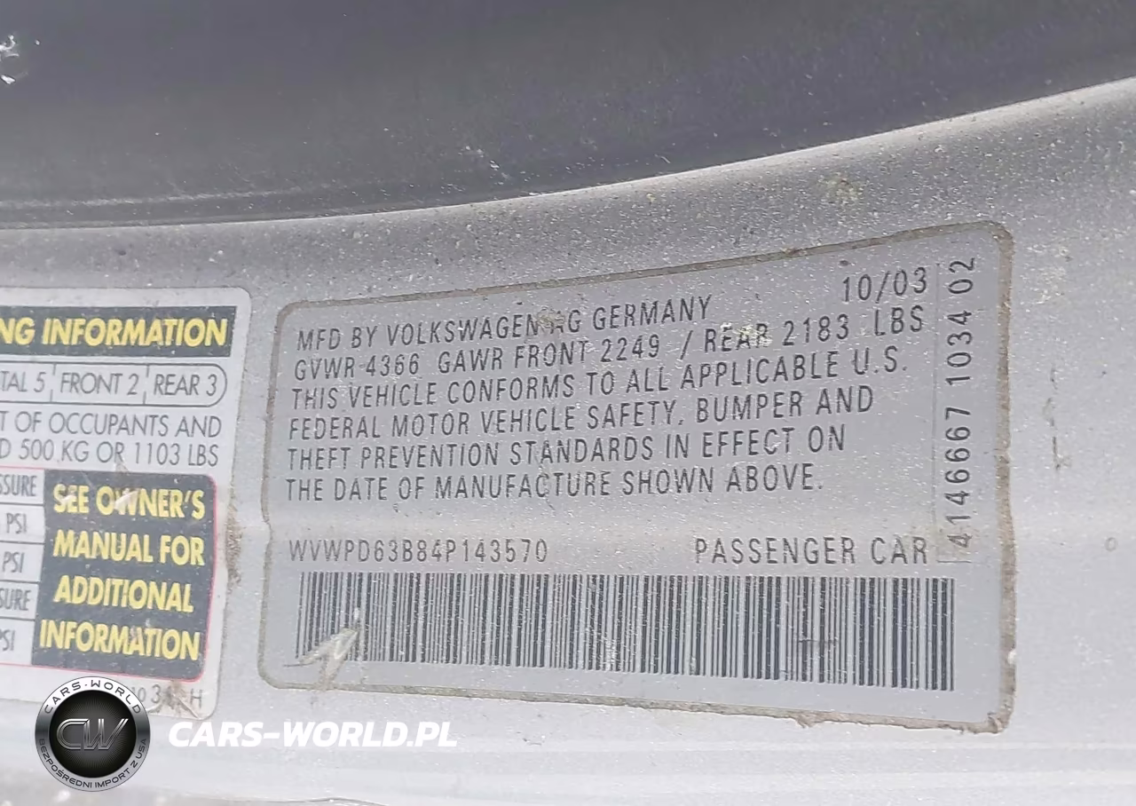 2004 Volkswagen Passat Gls VIN:WVWPD63B84P143570 - 9
