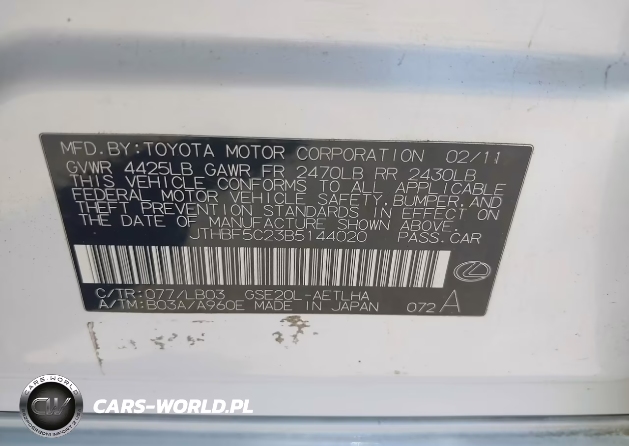 2011 Lexus Is 250 VIN:JTHBF5C23B5144020 - 9