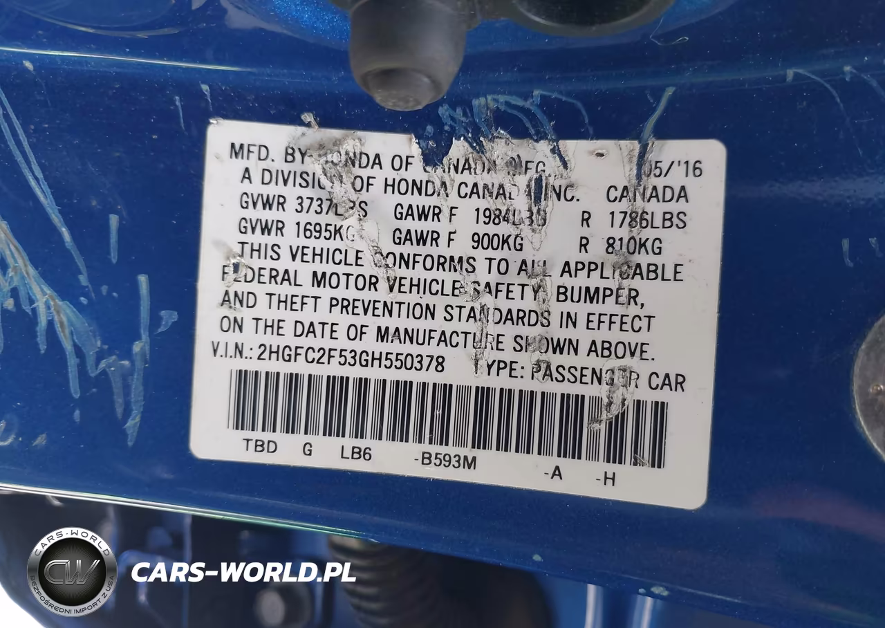 2016 Honda Civic Lx VIN:2HGFC2F53GH550378 - 9