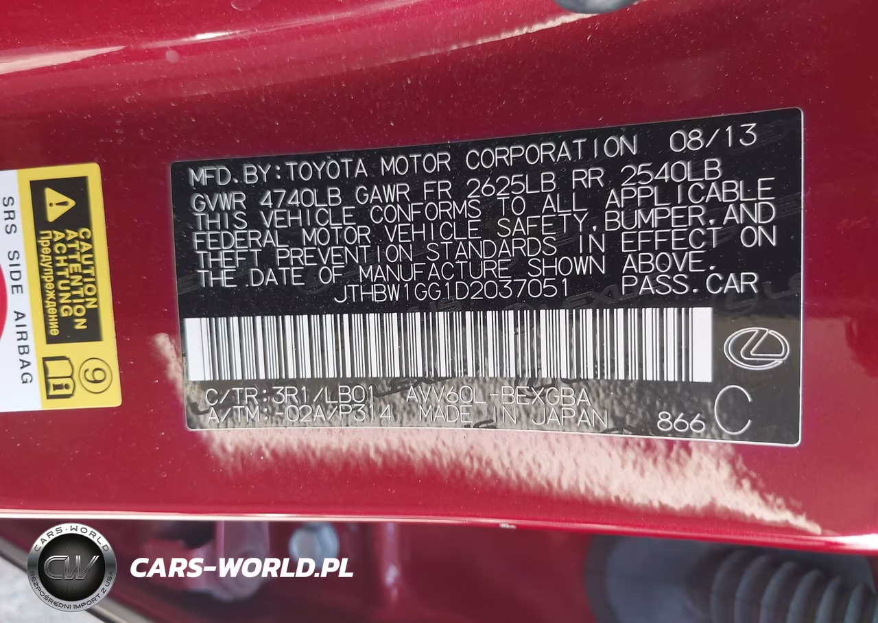 2013 Lexus Es 300H VIN:JTHBW1GG1D2037051 - 9