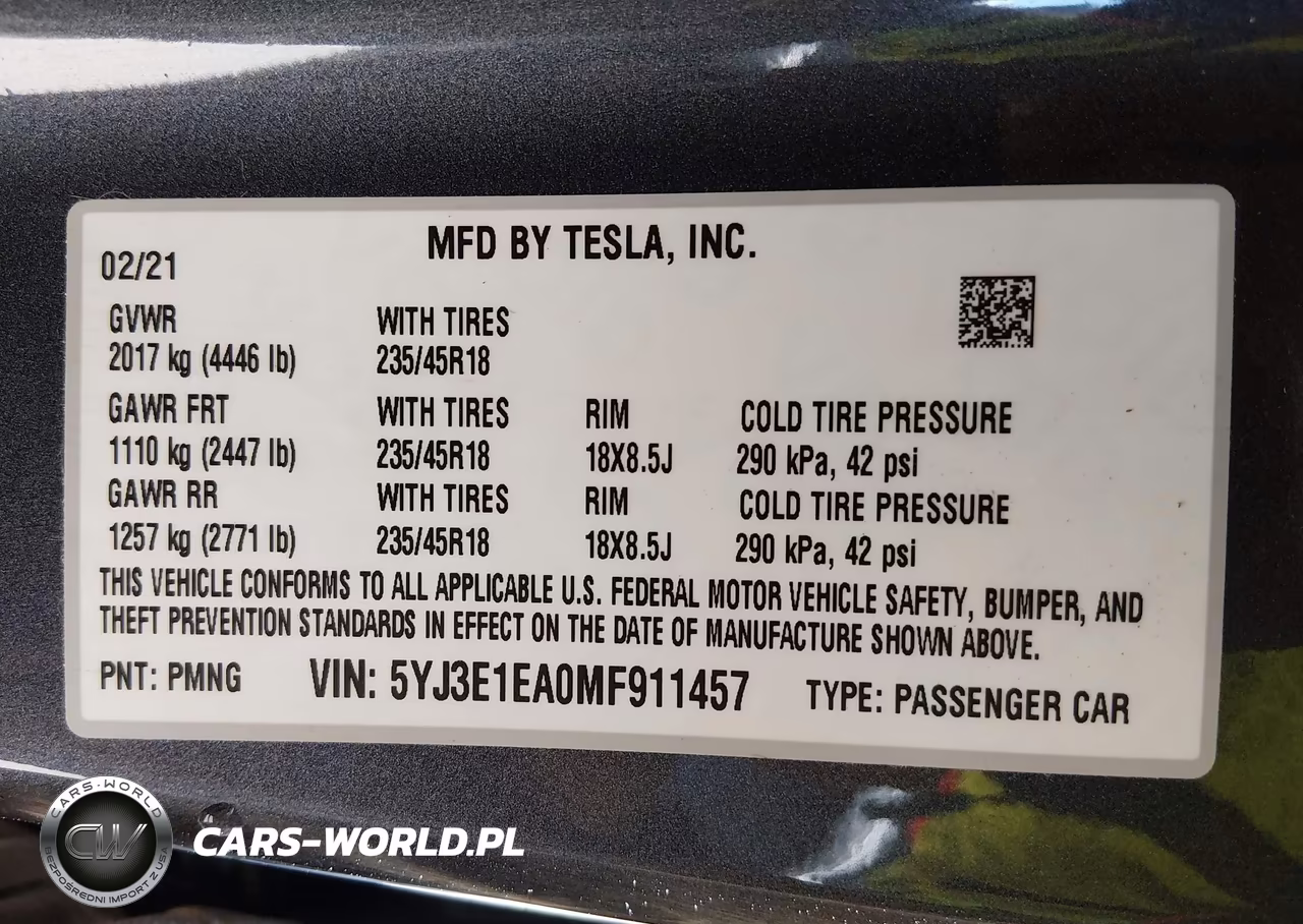2021 Tesla Model 3 Standard Range Plus Rear-Wheel Drive VIN:5YJ3E1EA0MF911457 - 9