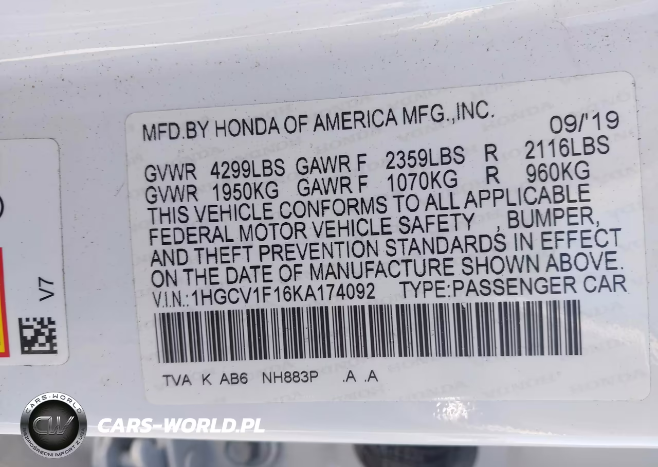 2019 Honda Accord Lx VIN:1HGCV1F16KA174092 - 9