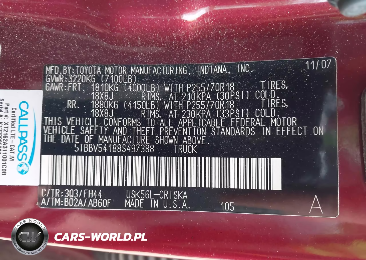 2008 Toyota Tundra Base 5.7L V8 VIN:5TBBV54188S497388 - 9