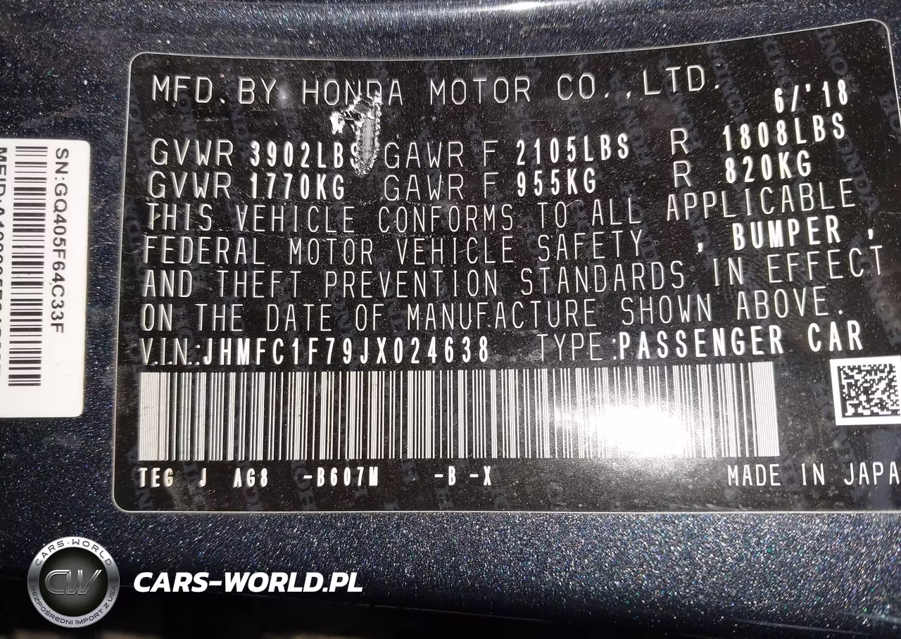 2018 Honda Civic Ex-L VIN:JHMFC1F79JX024638 - 9