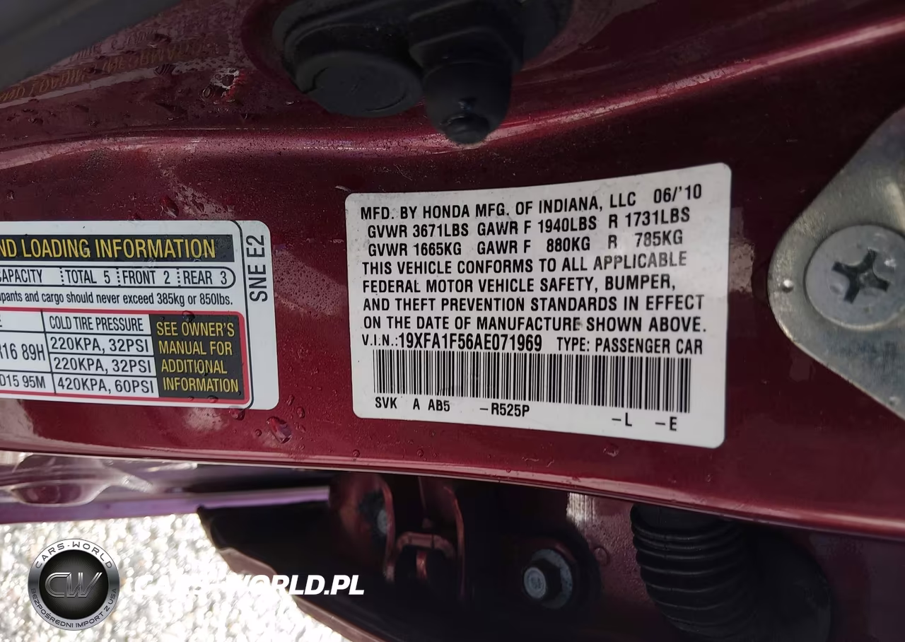 2010 Honda Civic Lx VIN:19XFA1F56AE071969 - 9