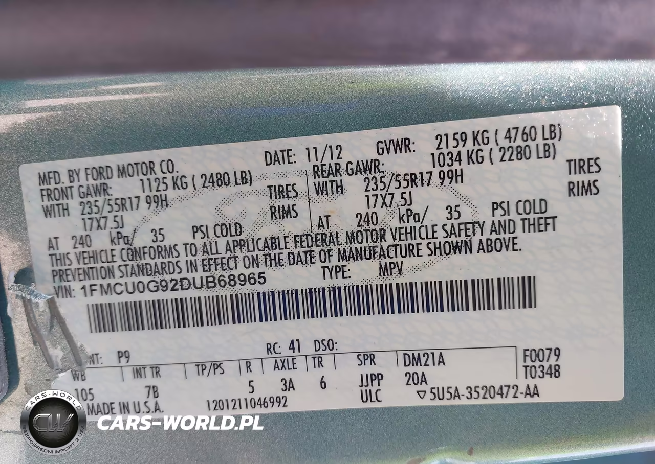 2013 Ford Escape Se VIN:1FMCU0G92DUB68965 - 9