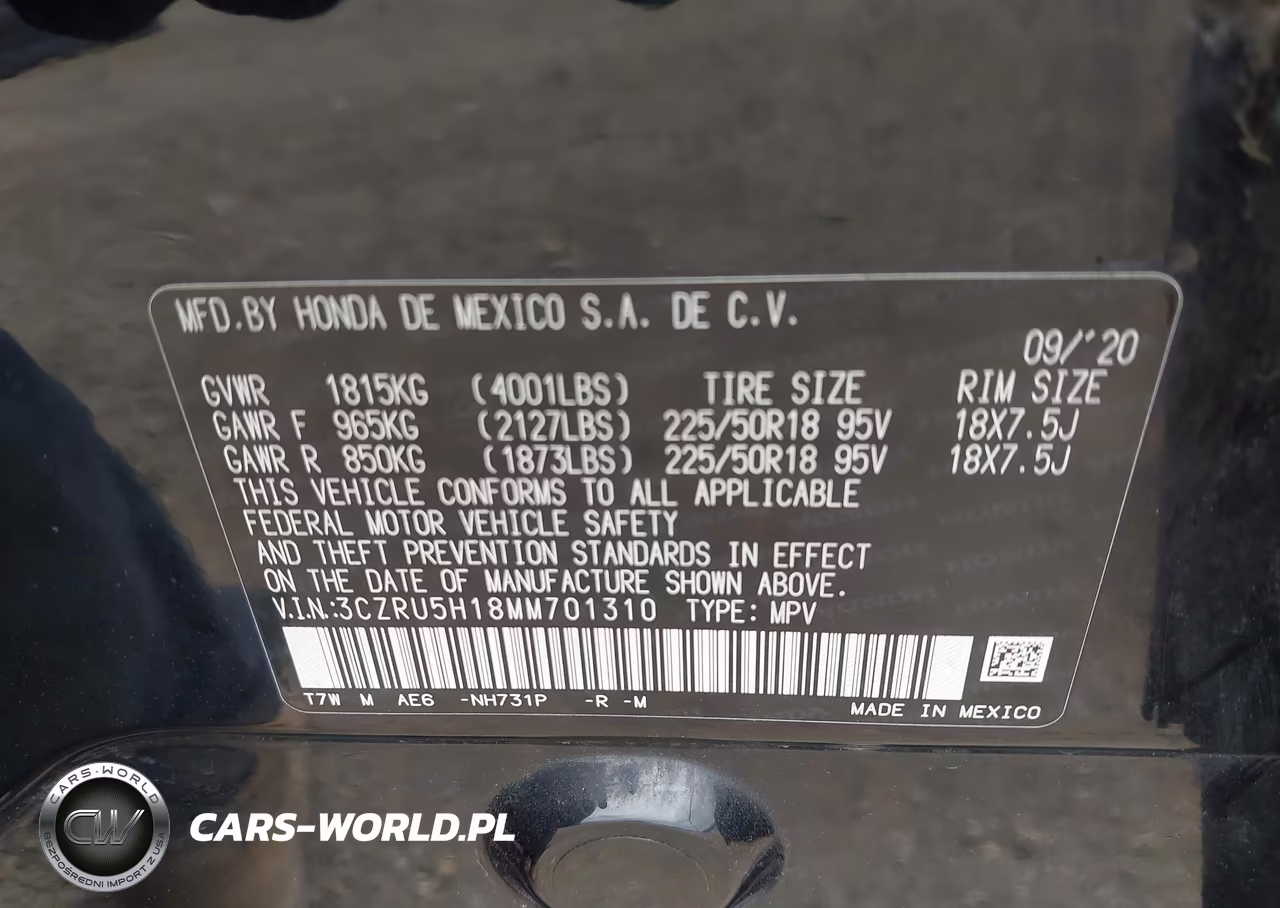 2021 Honda Hr-V 2Wd Sport VIN:3CZRU5H18MM701310 - 9