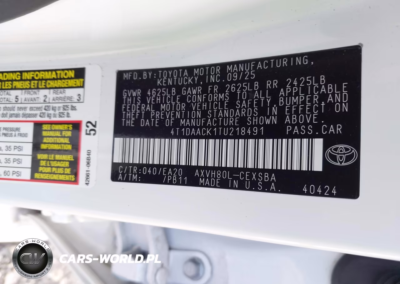 2026 Toyota Camry Se VIN:4T1DAACK1TU218491 - 9