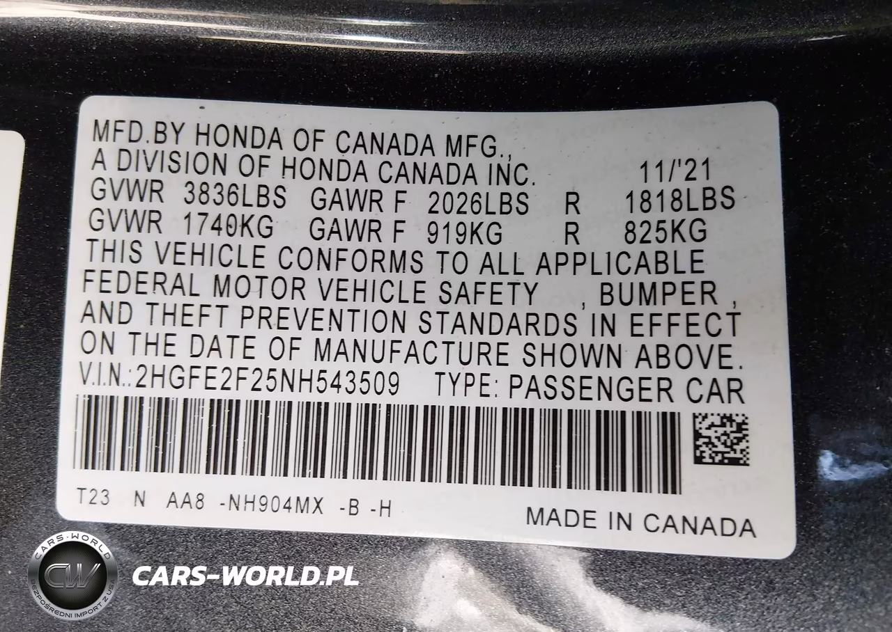 2022 Honda Civic Lx VIN:2HGFE2F25NH543509 - 9
