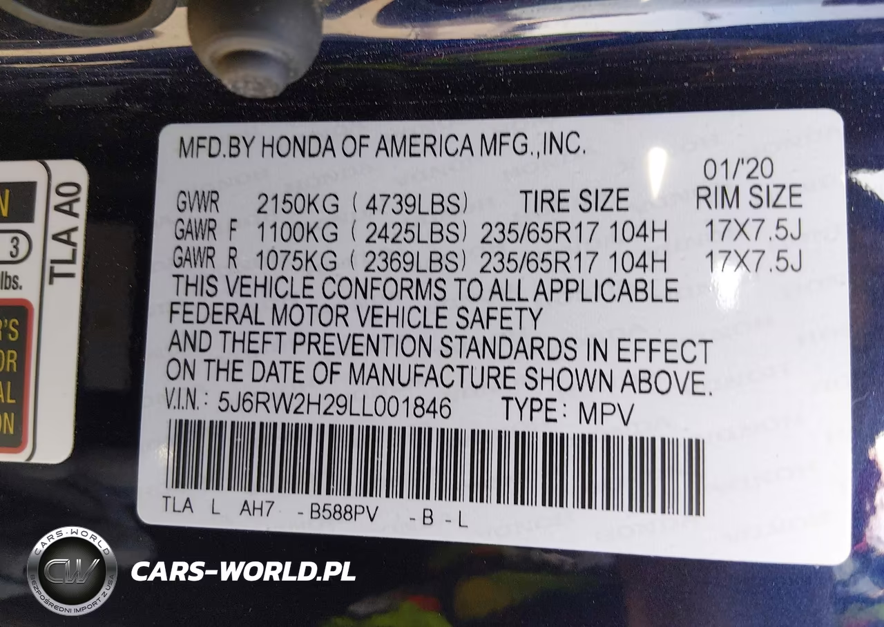 2020 Honda Cr-V Awd Lx VIN:5J6RW2H29LL001846 - 9