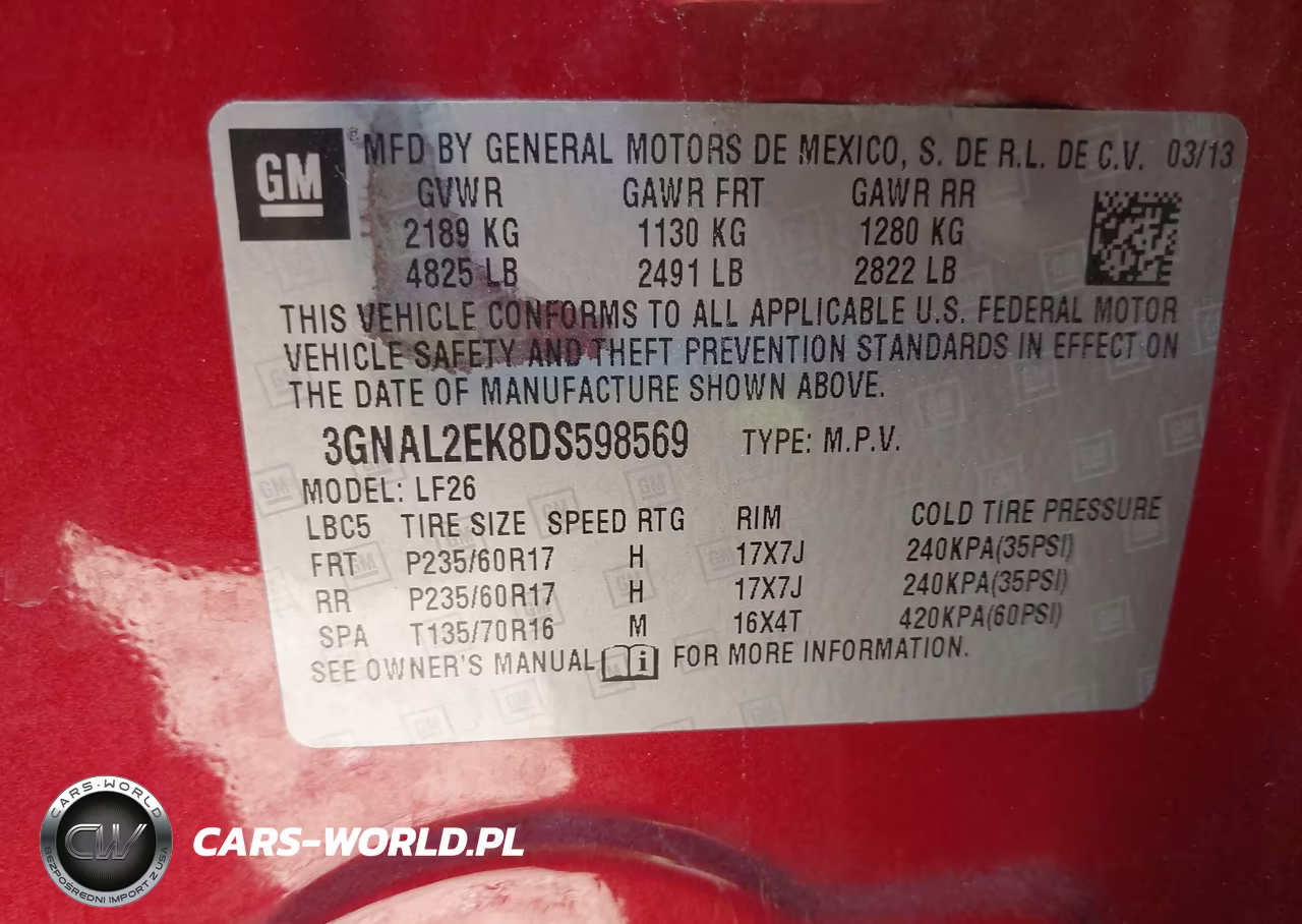 2013 Chevrolet Captiva Sport 2Ls VIN:3GNAL2EK8DS598569 - 9