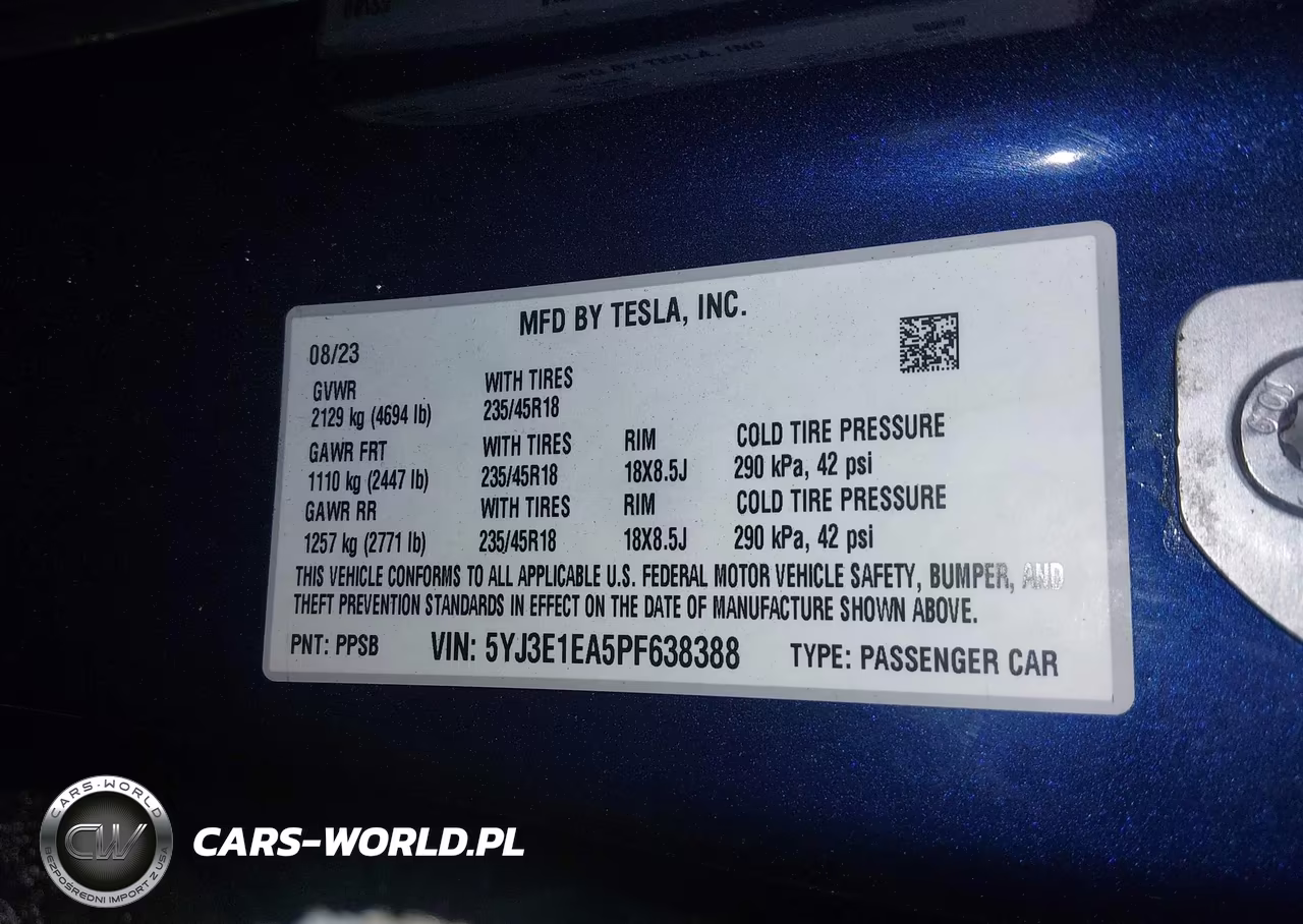 2023 Tesla Model 3 Rear-Wheel Drive VIN:5YJ3E1EA5PF638388 - 9
