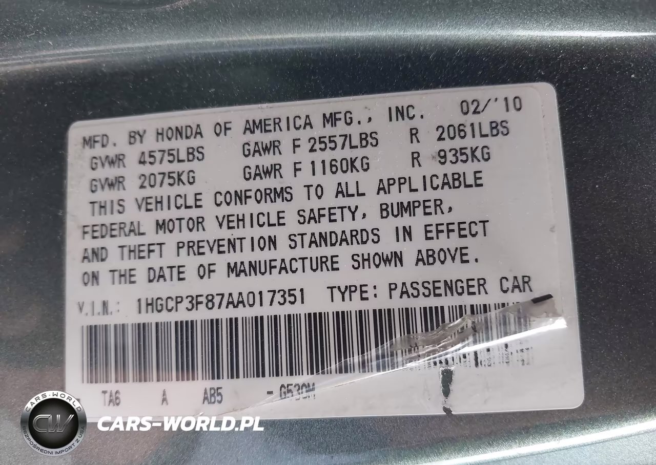 2010 Honda Accord 3.5 Ex-L VIN:1HGCP3F87AA017351 - 9