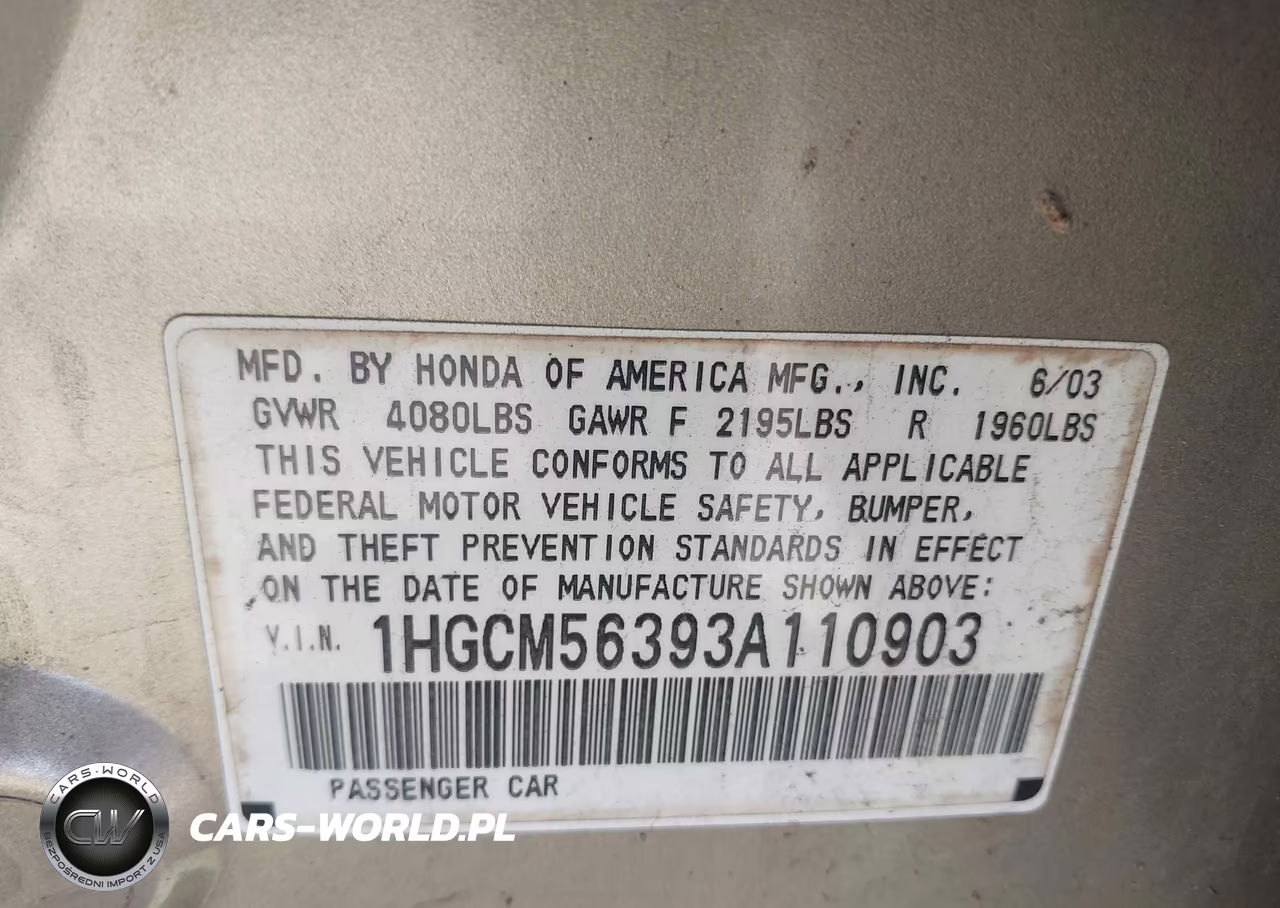 2003 Honda Accord 2.4 Lx VIN:1HGCM56393A110903 - 9