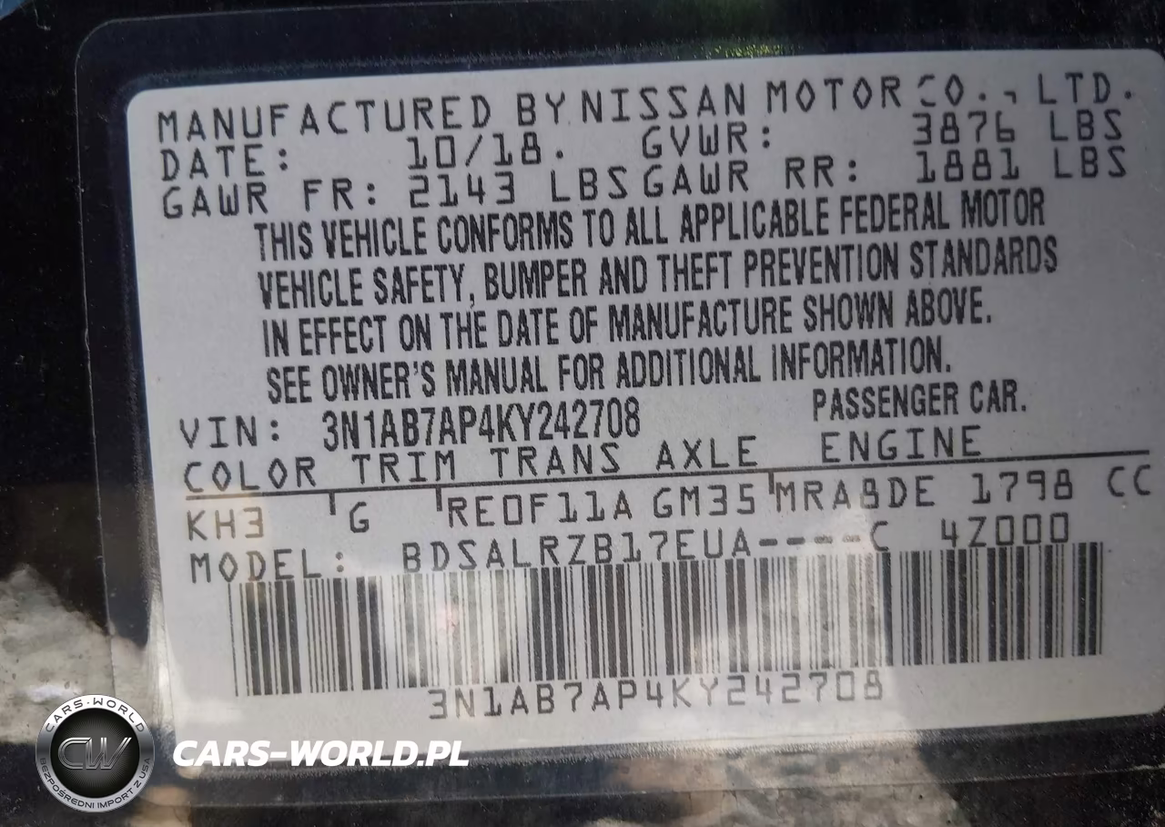 2019 Nissan Sentra Sr VIN:3N1AB7AP4KY242708 - 9
