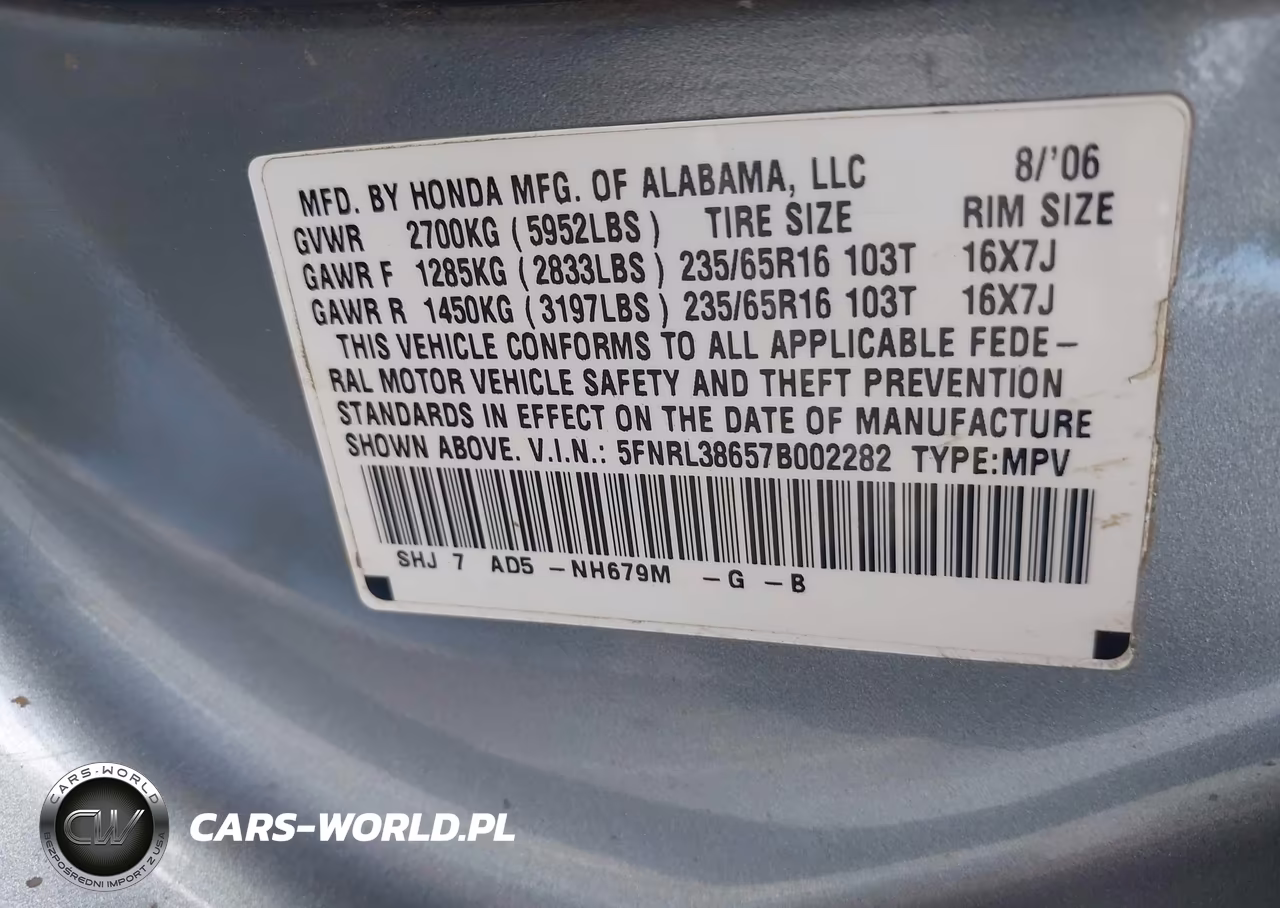 2007 Honda Odyssey Ex-L VIN:5FNRL38657B002282 - 9