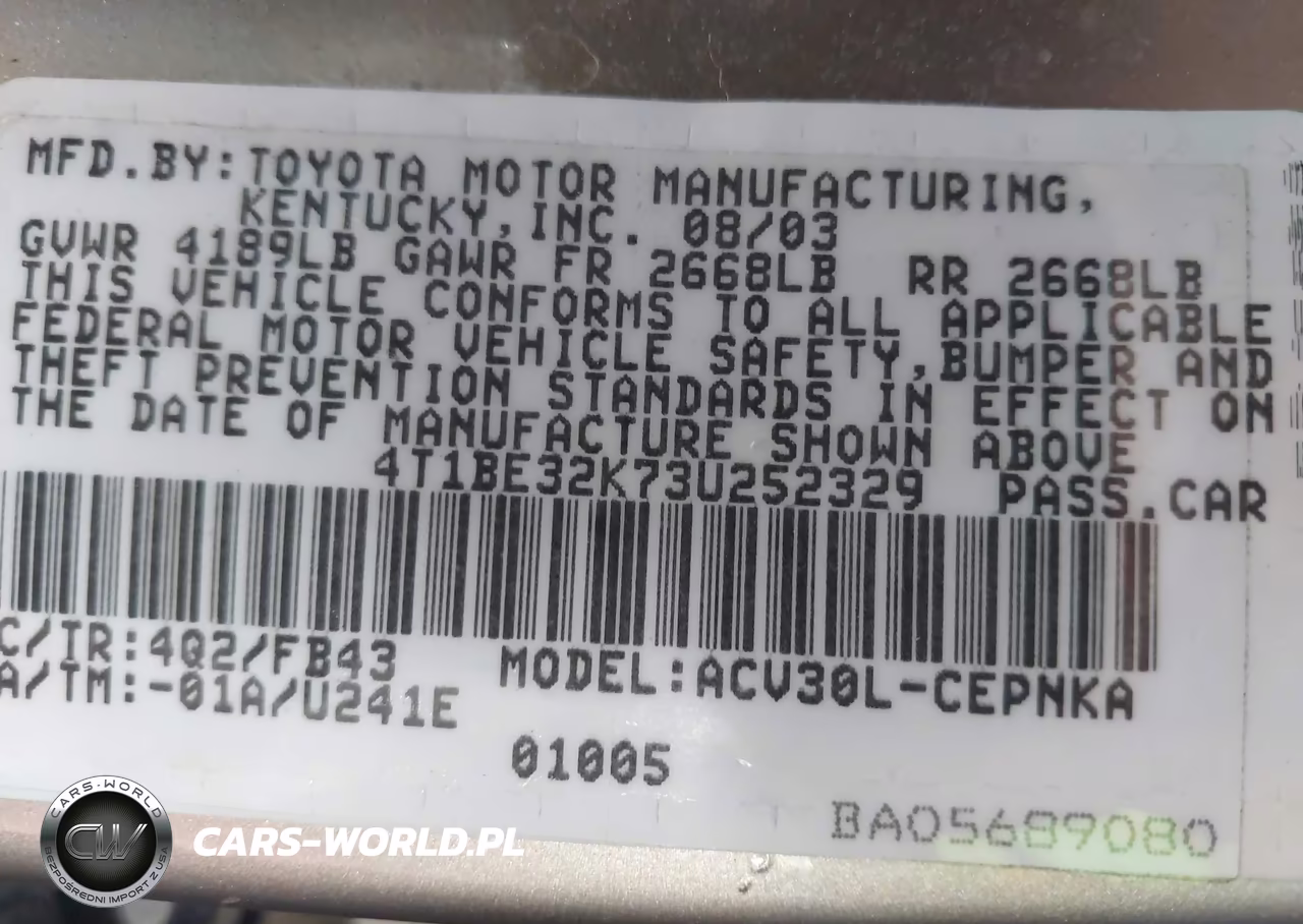2003 Toyota Camry Le VIN:4T1BE32K73U252329 - 9