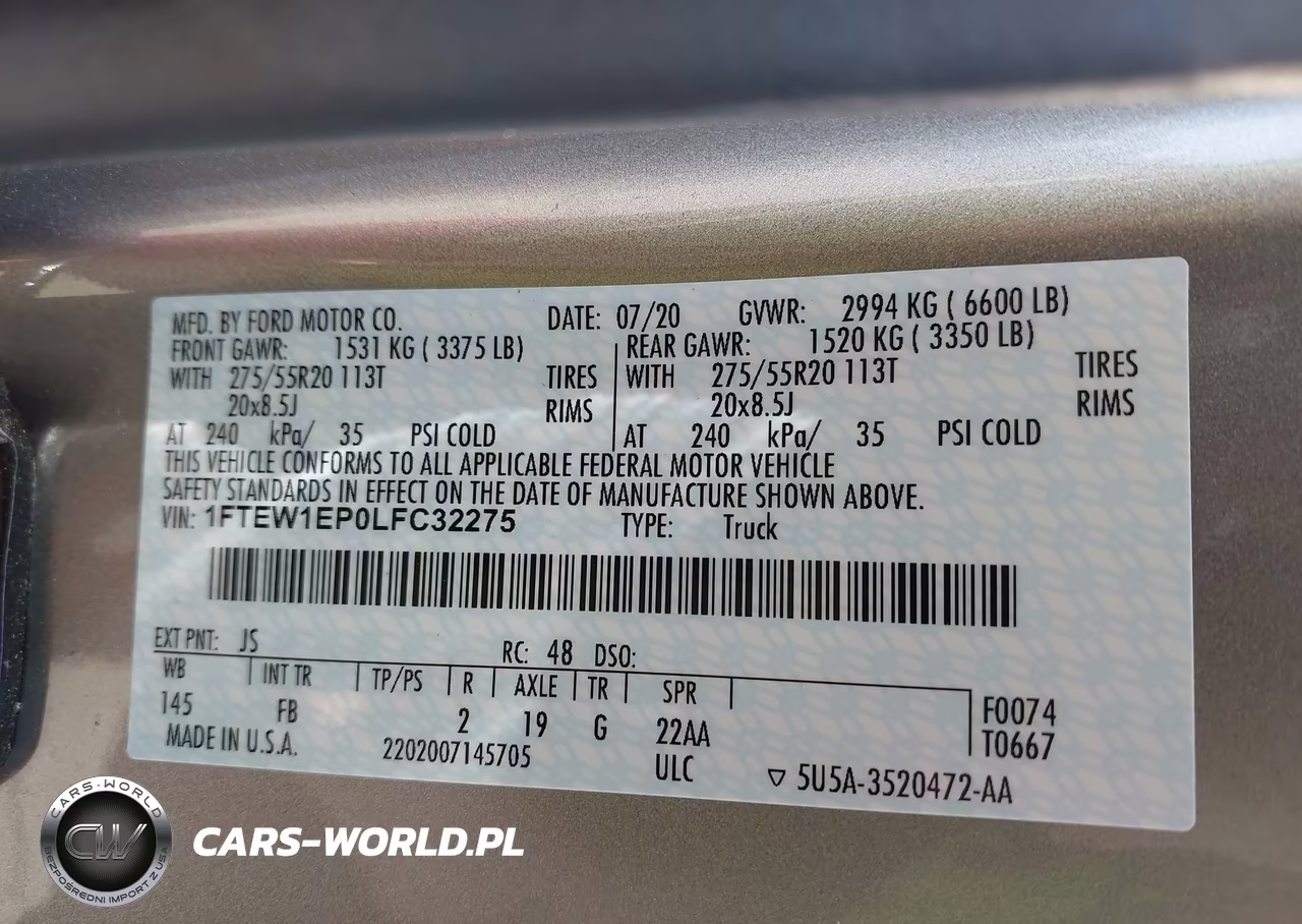 2020 Ford F-150 Xlt VIN:1FTEW1EP0LFC32275 - 9