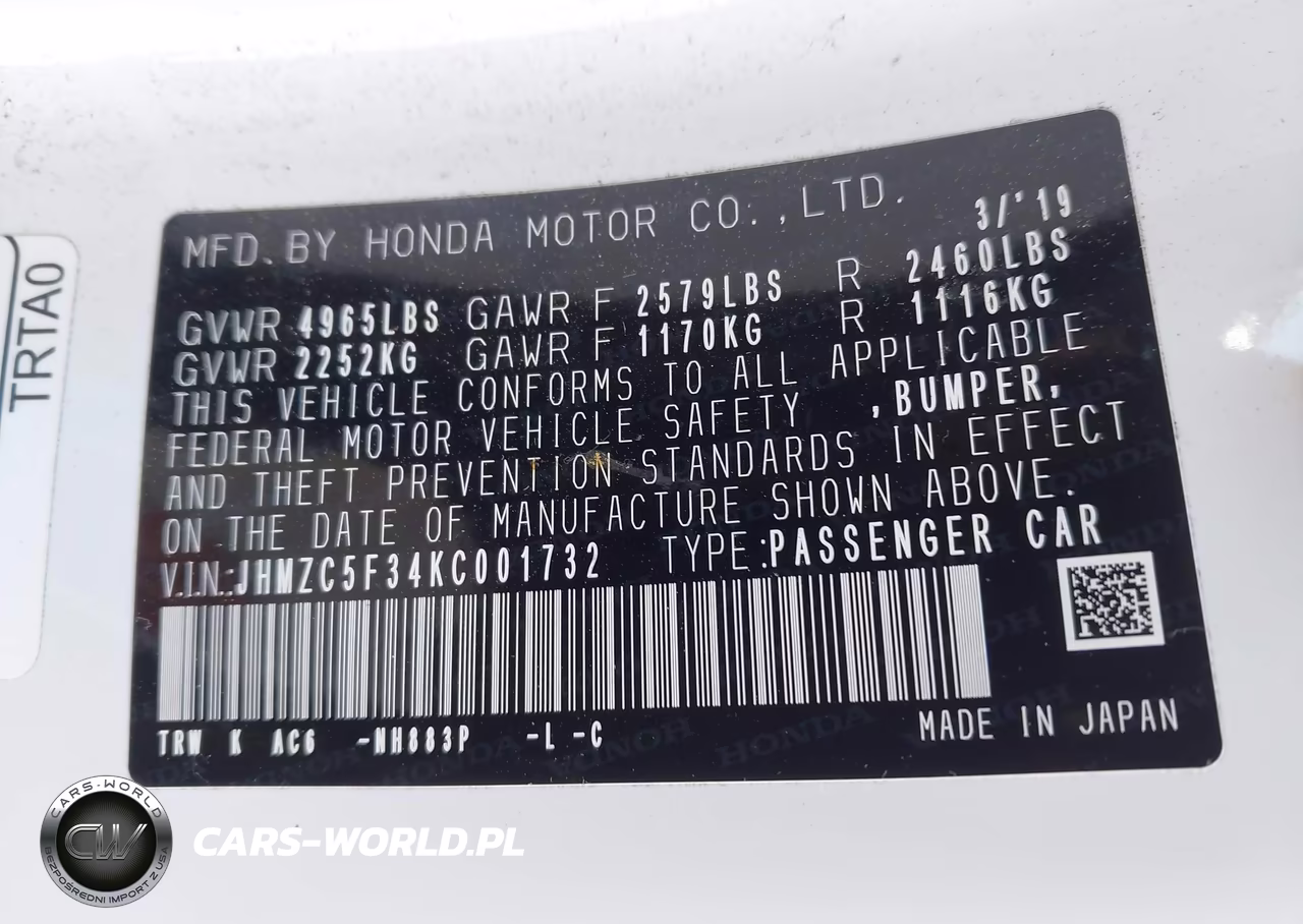 2019 Honda Clarity Plug-In Hybrid Touring VIN:JHMZC5F34KC001732 - 9
