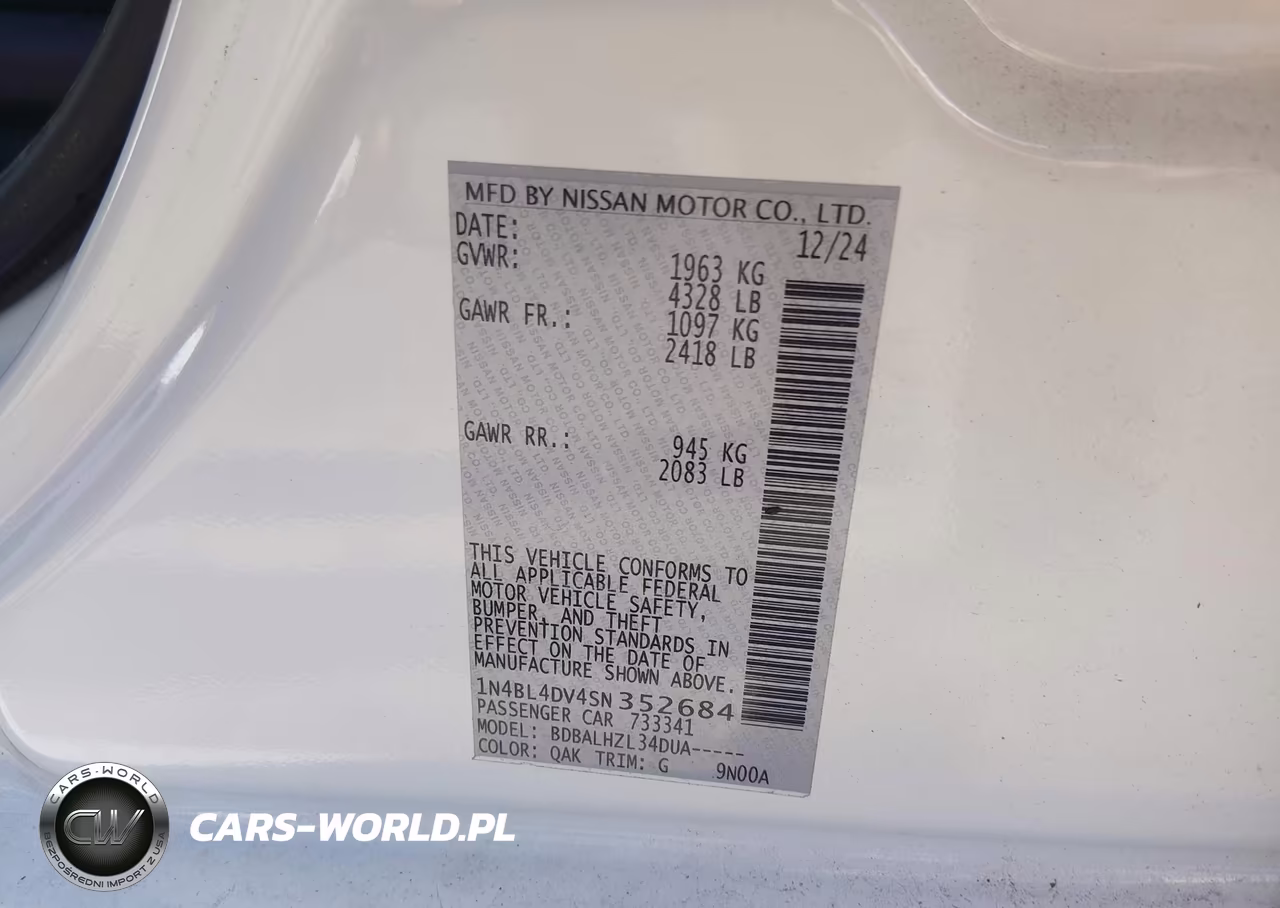 2025 Nissan Altima Sv Fwd VIN:1N4BL4DV4SN352684 - 9