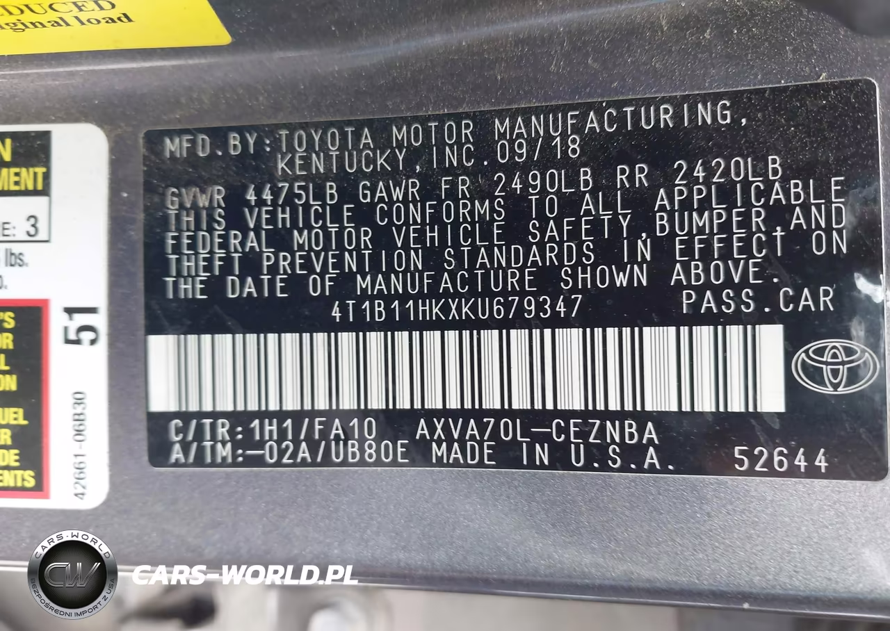 2019 Toyota Camry Le VIN:4T1B11HKXKU679347 - 9
