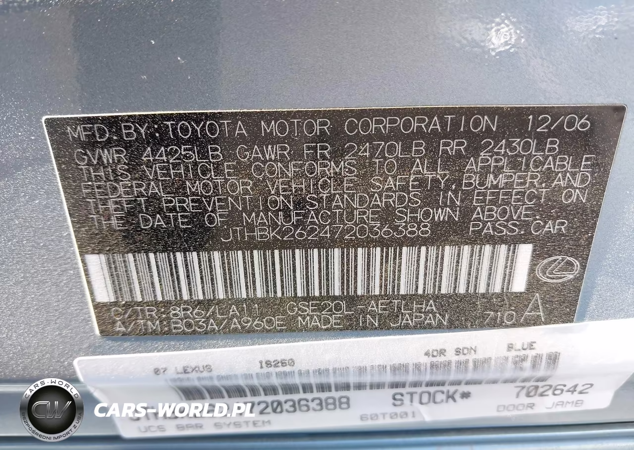 2007 Lexus Is 250 VIN:JTHBK262472036388 - 9