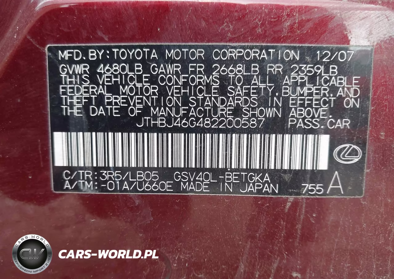 2008 Lexus Es 350 VIN:JTHBJ46G482200587 - 9