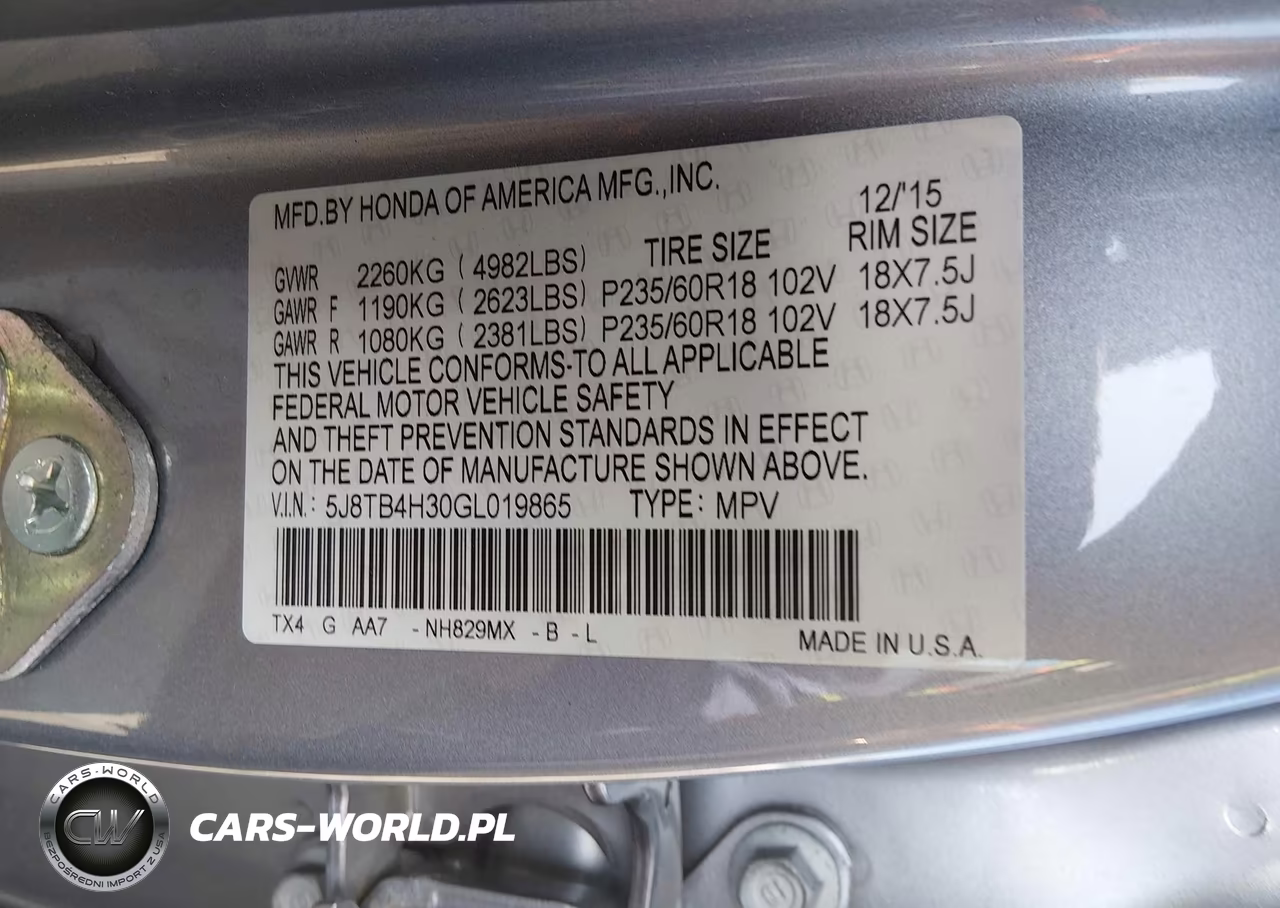 2016 Acura Rdx Acurawatch Plus Package VIN:5J8TB4H30GL019865 - 9