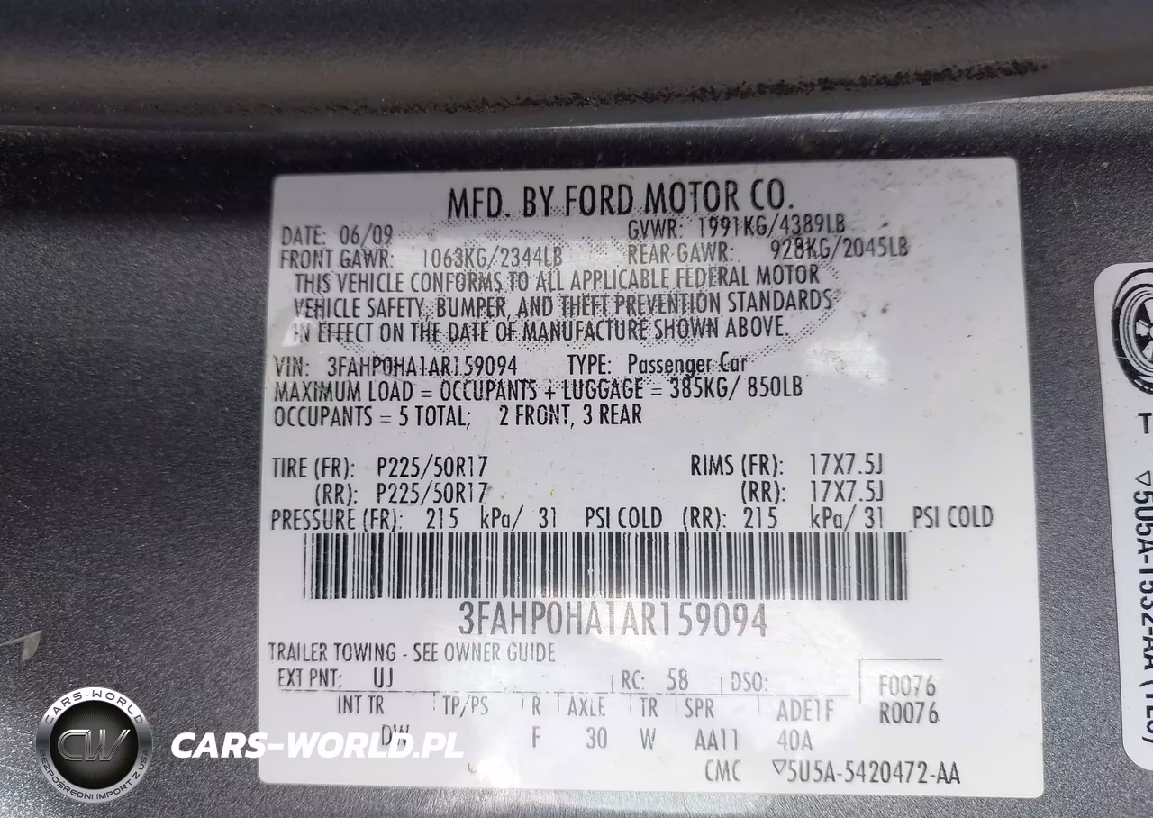 2010 Ford Fusion Se VIN:3FAHP0HA1AR159094 - 9
