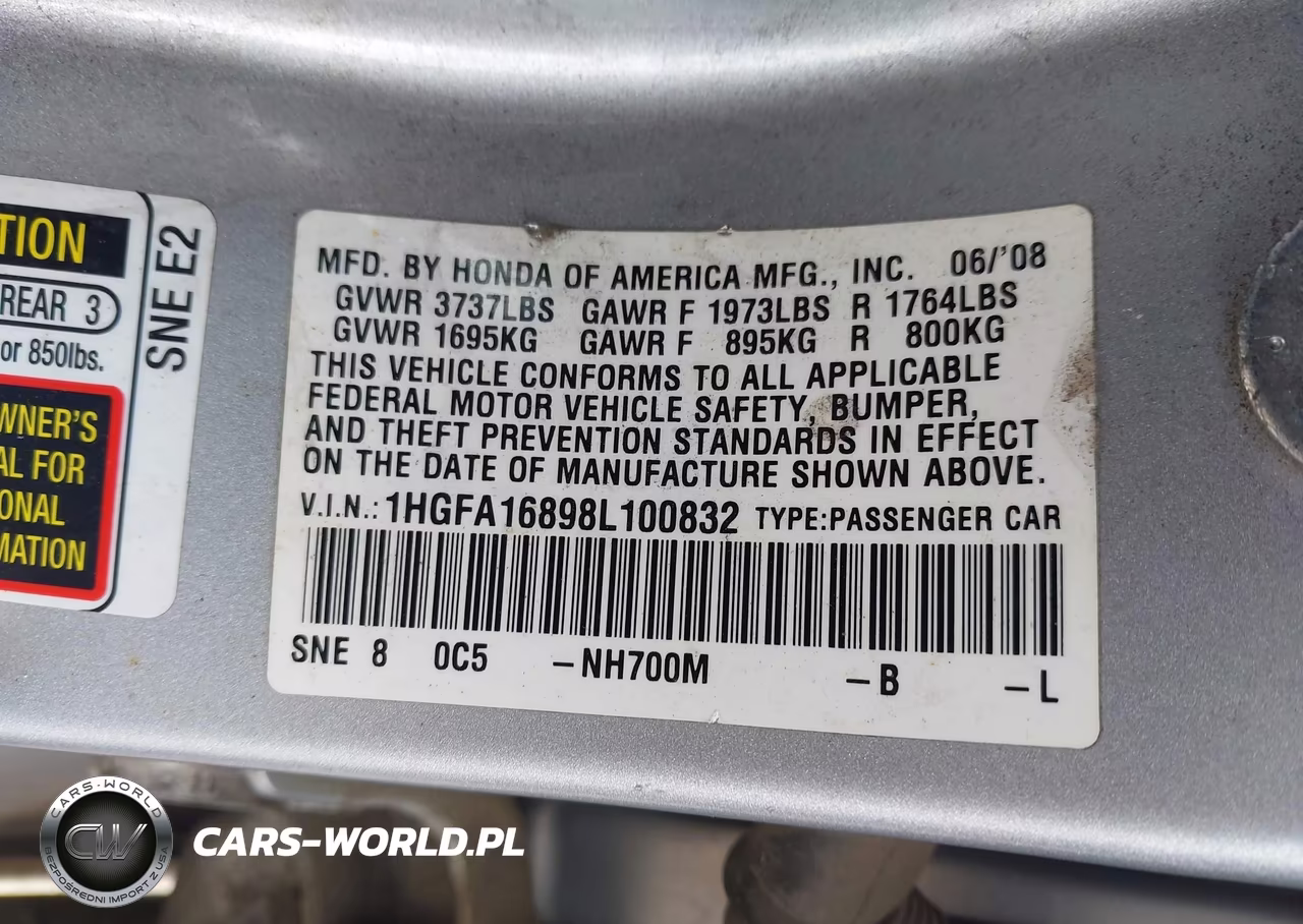 2008 Honda Civic Ex VIN:1HGFA16898L100832 - 9