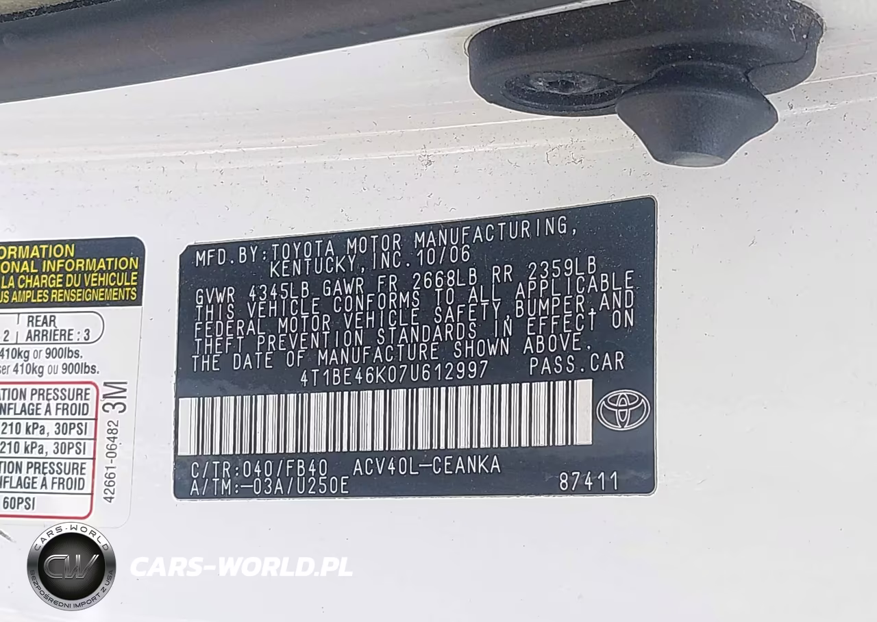 2007 Toyota Camry Le VIN:4T1BE46K07U612997 - 9