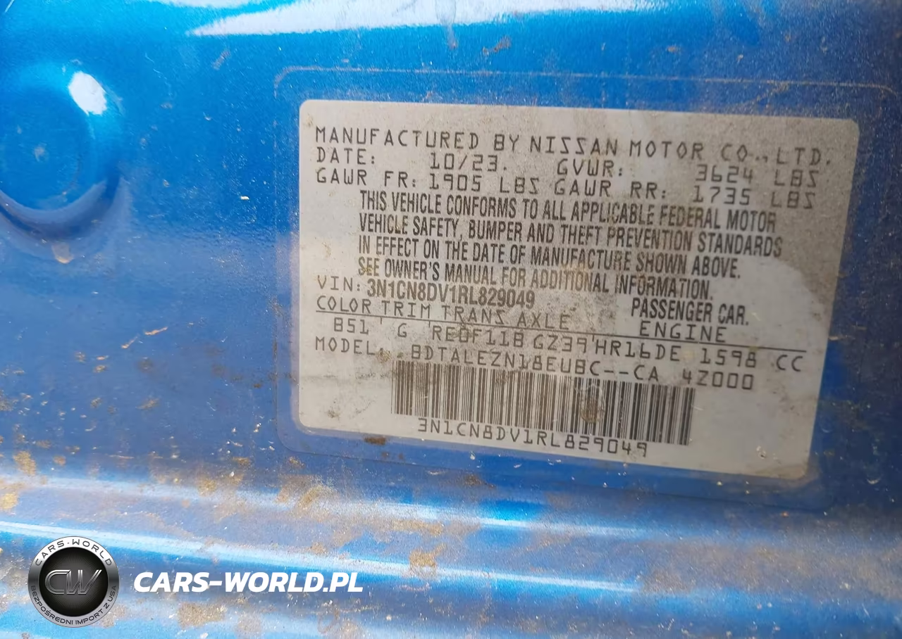 2024 Nissan Versa 1.6 S VIN:3N1CN8DV1RL829049 - 9