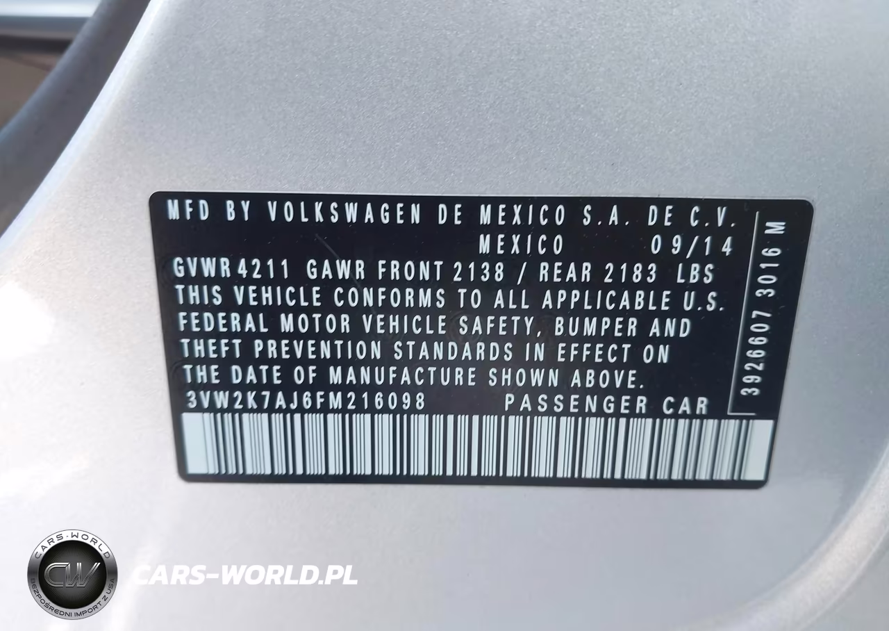 2015 Volkswagen Jetta 2.0L S VIN:3VW2K7AJ6FM216098 - 9