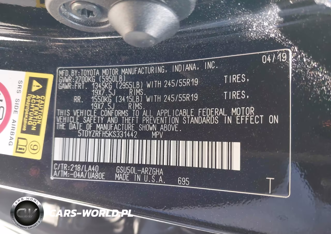 2019 Toyota Highlander Limited VIN:5TDYZRFH5KS331442 - 9