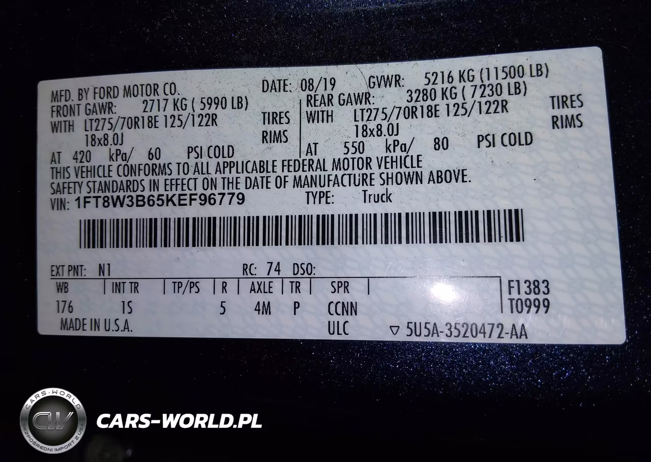 2019 Ford F-350 Xl VIN:1FT8W3B65KEF96779 - 8