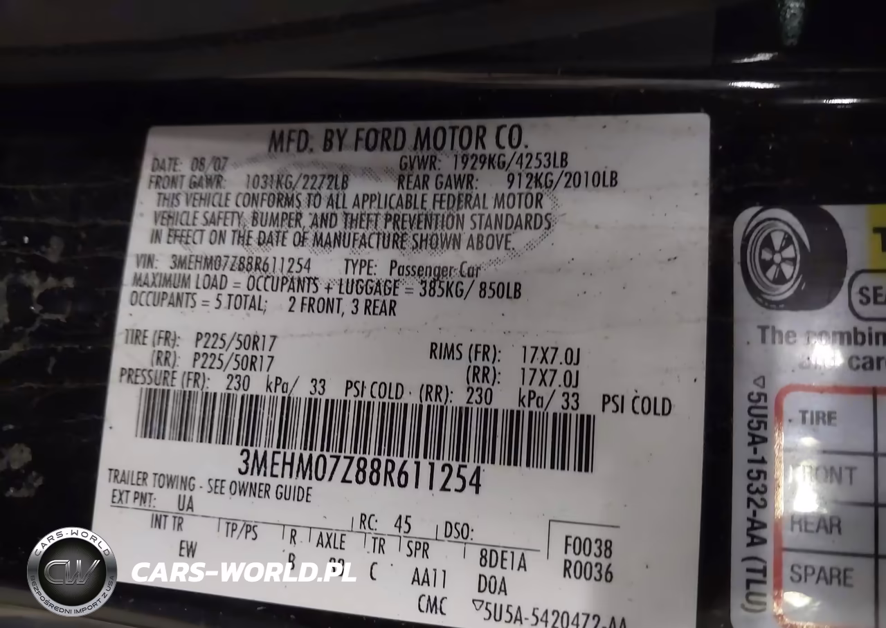 2008 Mercury Milan I4 VIN:3MEHM07Z88R611254 - 9