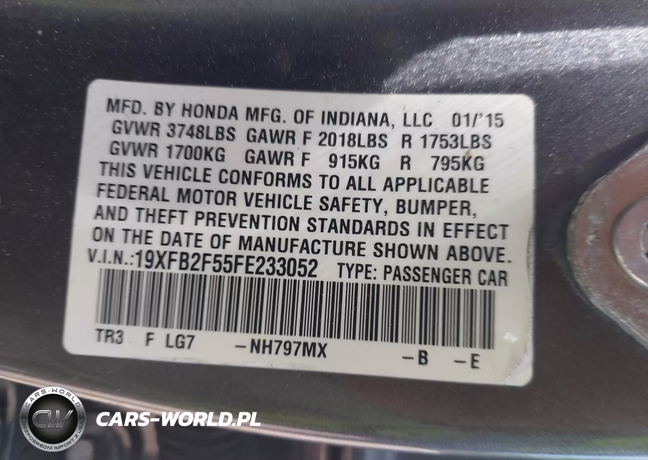 2015 HONDA CIVIC LX VIN:19XFB2F55FE233052 - 9