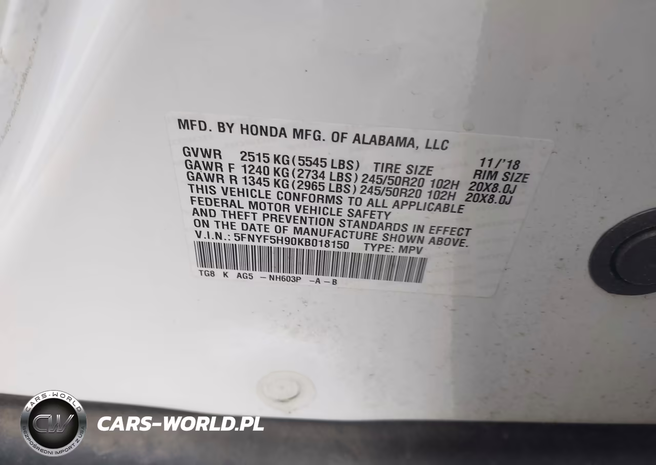 2019 Honda Pilot Touring VIN:5FNYF5H90KB018150 - 9