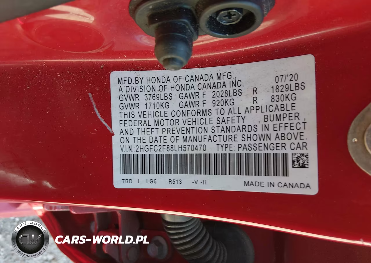 2020 Honda Civic Sport VIN:2HGFC2F88LH570470 - 9