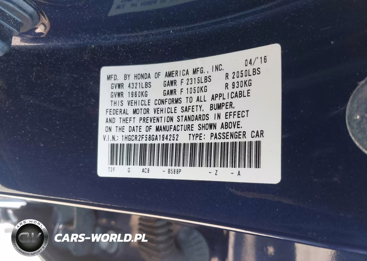 2016 Honda Accord Sport VIN:1HGCR2F58GA194252 - 9