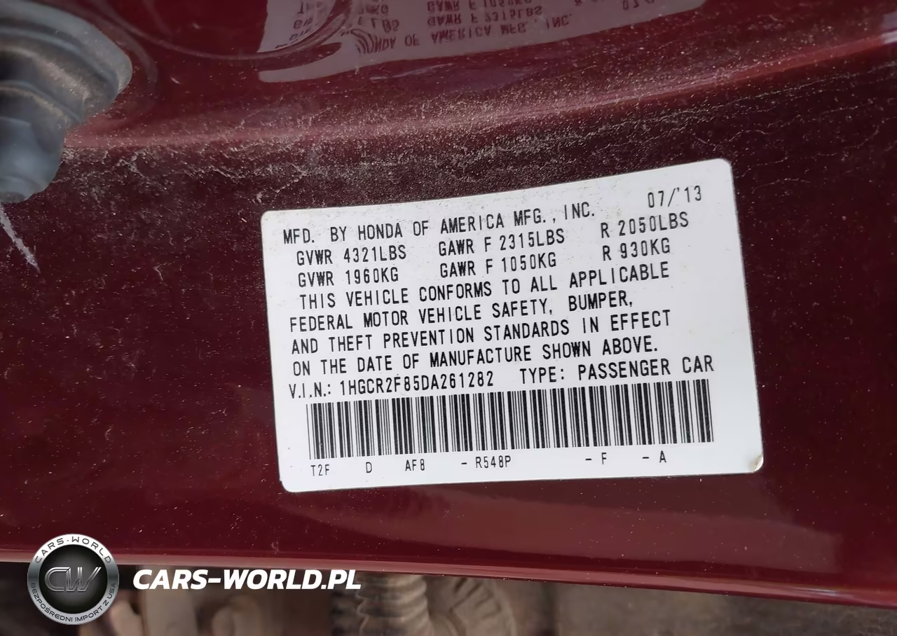 2013 Honda Accord Ex-L VIN:1HGCR2F85DA261282 - 9