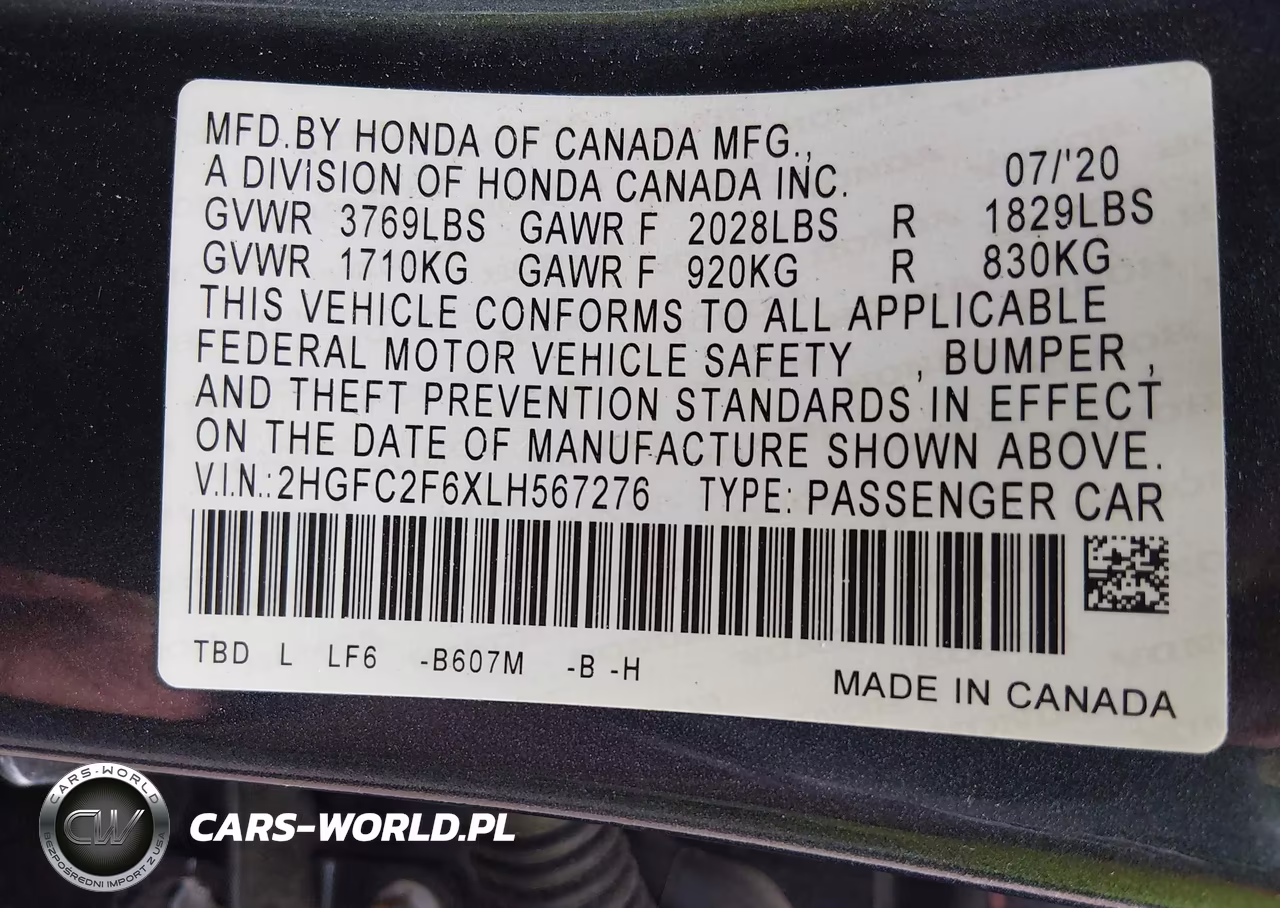 2020 Honda Civic Lx VIN:2HGFC2F6XLH567276 - 9