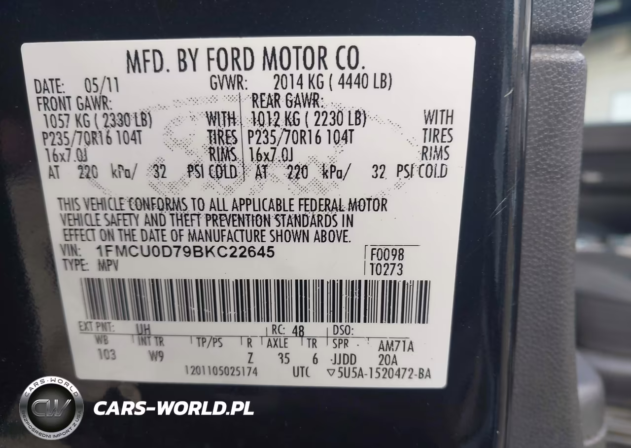 2011 Ford Escape Xlt VIN:1FMCU0D79BKC22645 - 9