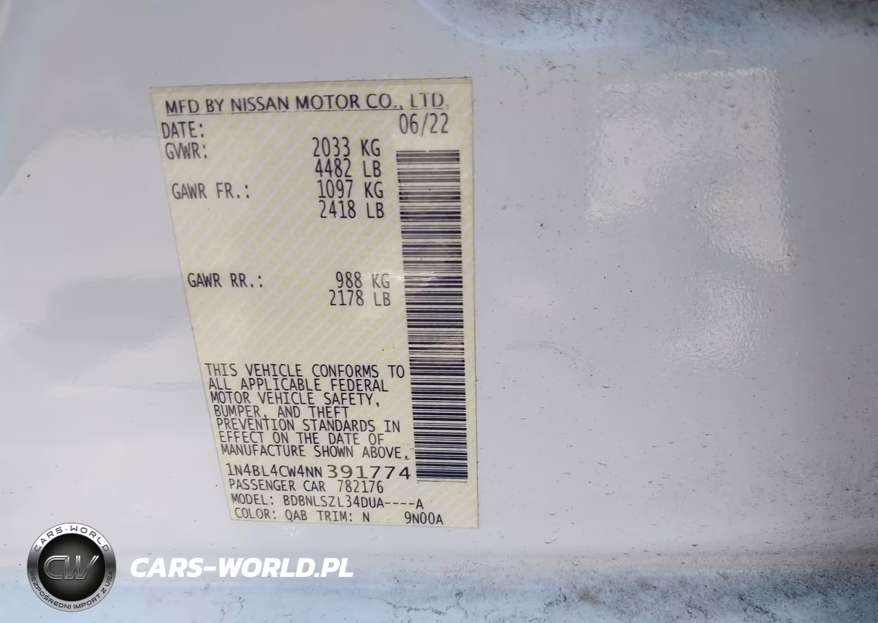 2022 Nissan Altima Sr Intelligent Awd VIN:1N4BL4CW4NN391774 - 9