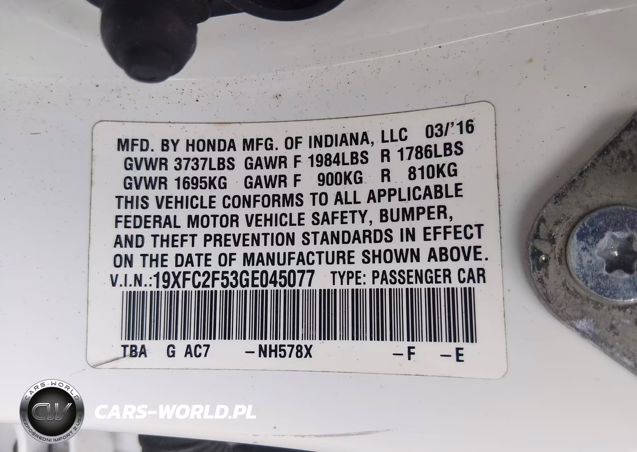 2016 Honda Civic Lx VIN:19XFC2F53GE045077 - 9