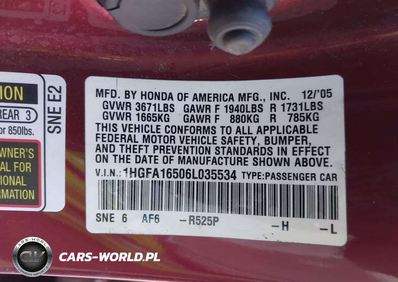 2006 Honda Civic Lx VIN:1HGFA16506L035534 - 9