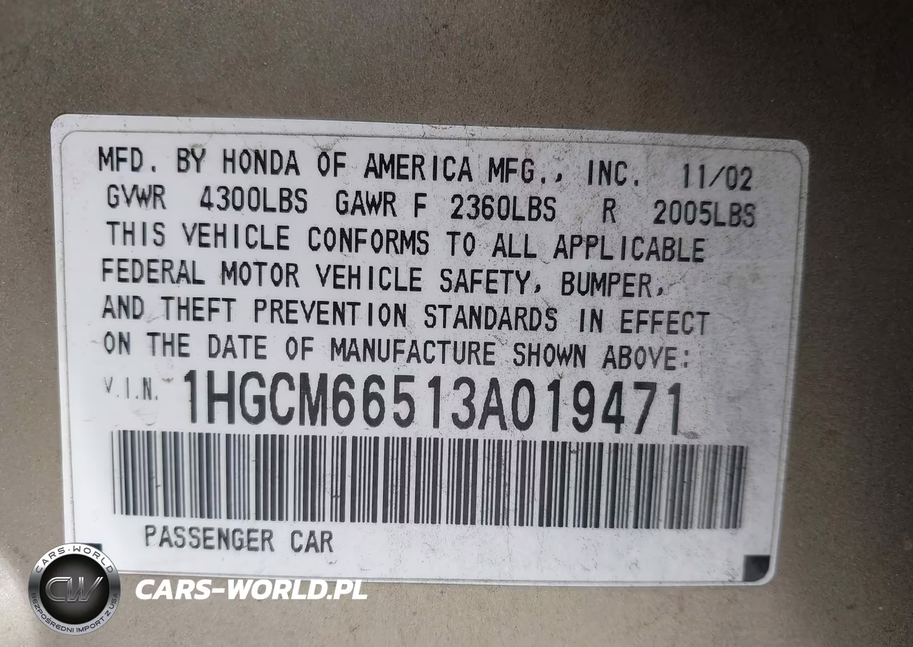 2003 Honda Accord 3.0 Ex VIN:1HGCM66513A019471 - 9