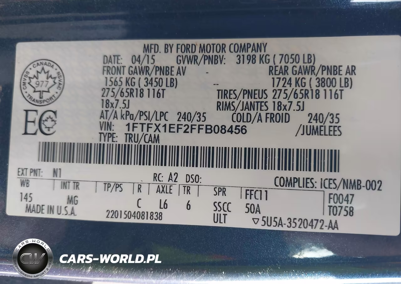 2015 Ford F-150 Xlt VIN:1FTFX1EF2FFB08456 - 9