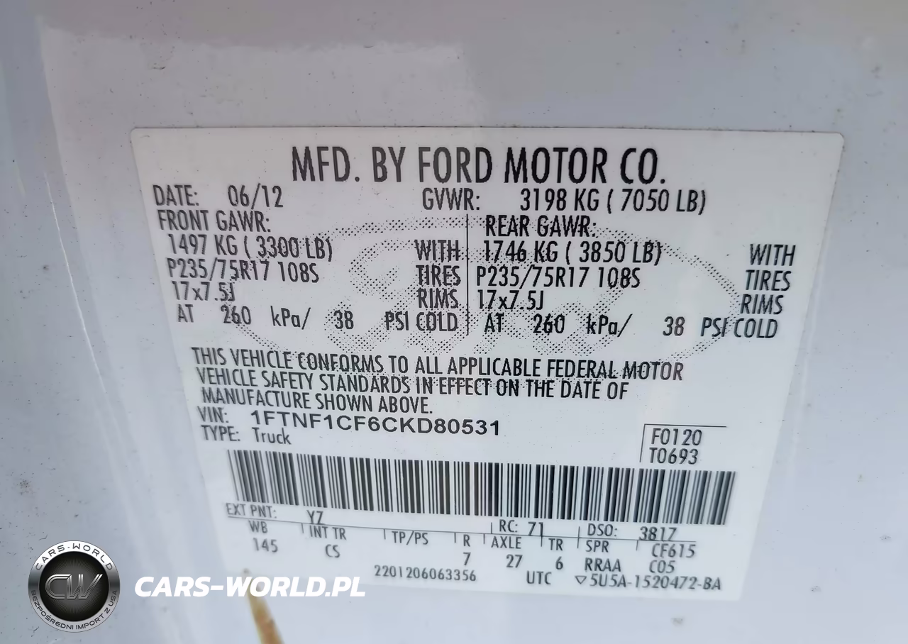 2012 Ford F-150 Xl VIN:1FTNF1CF6CKD80531 - 9